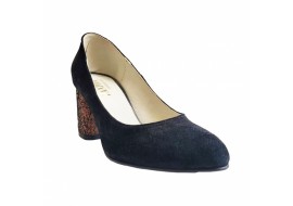 Pantofi eleganti dama, negri, din piele intoarsa, toc aramiu 6 cm - NA97N